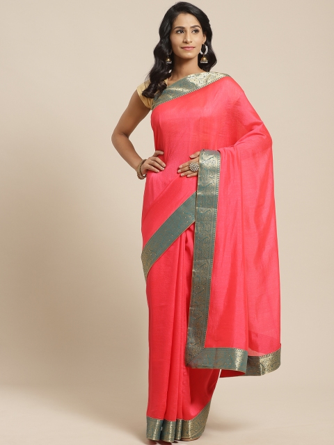 

Kalista Coral Pink Solid Saree