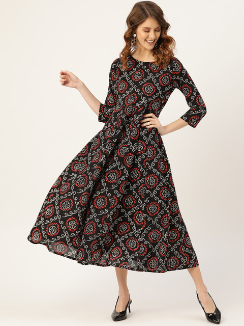 

Shae by SASSAFRAS Women Black Bandhani Print A-Line Dress
