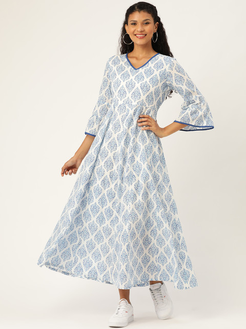 

Shae by SASSAFRAS Women White & Blue Printed Maxi Dress