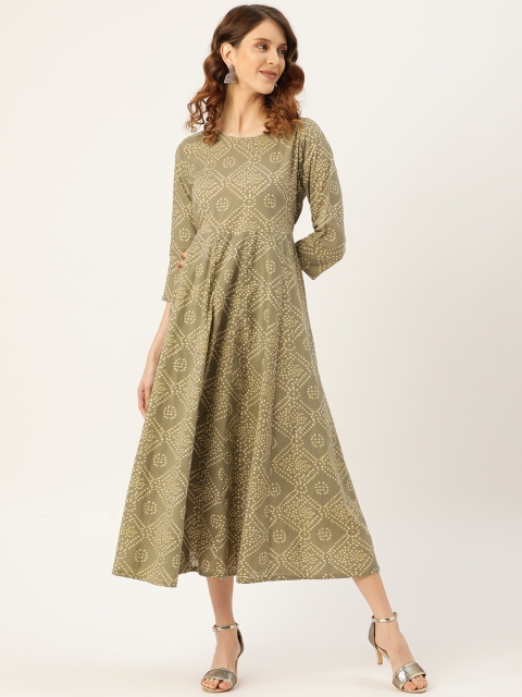 

Shae by SASSAFRAS Women Olive Green Bandhani Print A-Line Dress