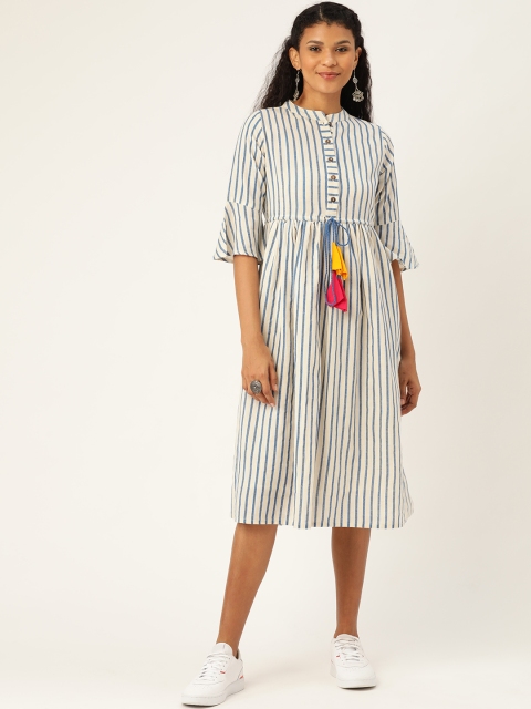 

Shae by SASSAFRAS Women Off-White & Blue Striped A-Line Dress