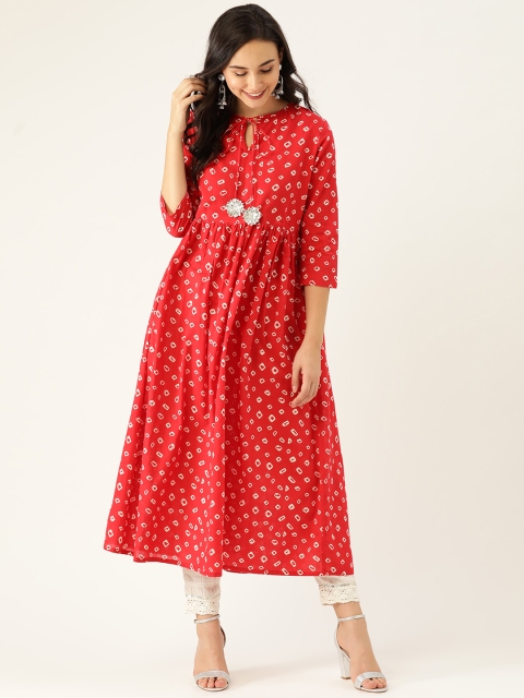 

Shae by SASSAFRAS Women Red & White Bandhej Print A-Line Kurta