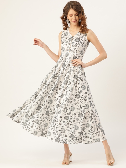 

Shae by SASSAFRAS Women White & Grey Printed Maxi Dress