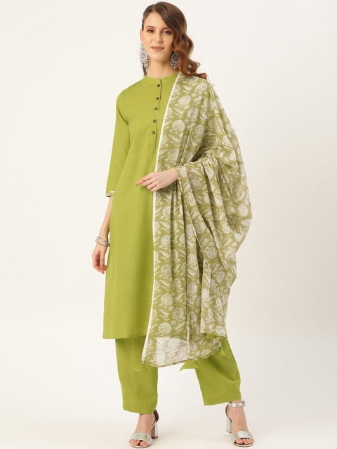 

Shae by SASSAFRAS Women Lime Green Solid Kurta with Trousers & Dupatta