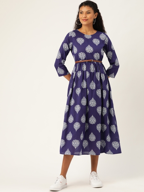 

Shae by SASSAFRAS Women Navy & Off-White Printed A-Line Dress, Blue
