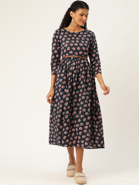 

Shae by SASSAFRAS Women Navy & Pink Floral Print A-Line Dress, Navy blue