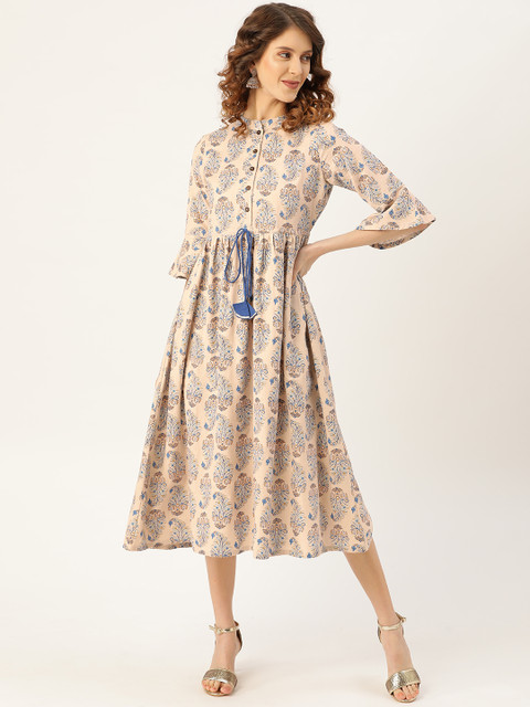 

Shae by SASSAFRAS Women Beige & Blue Printed A-Line Dress