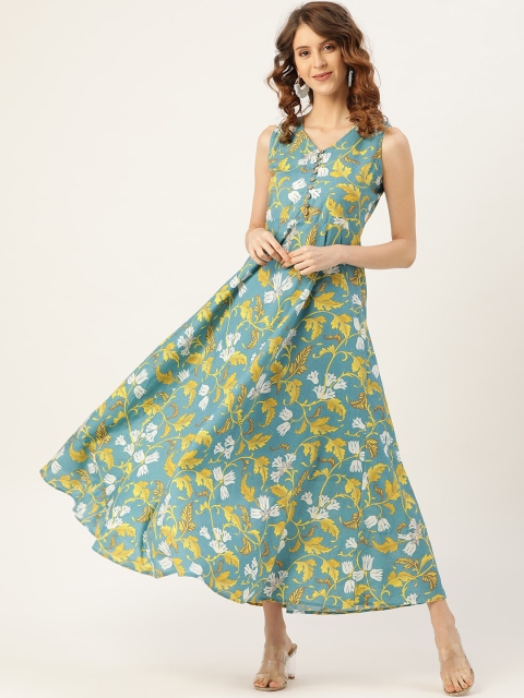 

Shae by SASSAFRAS Women Blue & Yellow Floral Print Maxi Kurta Dress