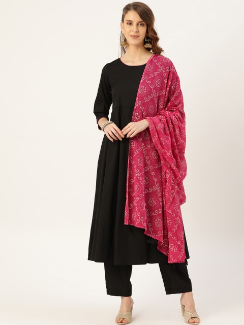 

Shae by SASSAFRAS Women Black & Pink Solid Kurta with Trousers & Bandhej Dupatta