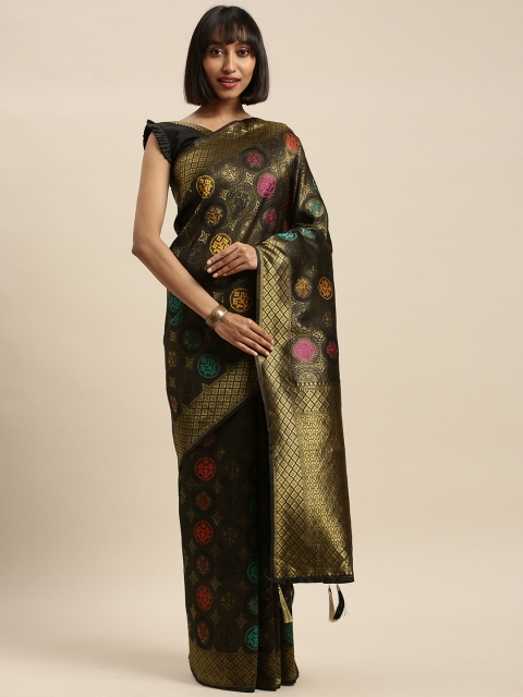 

Mitera Black & Golden Silk Blend Woven Design Banarasi Saree