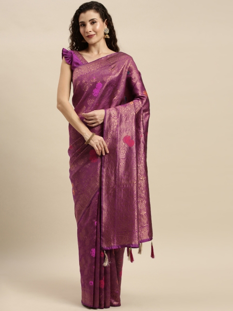 

Mitera Purple Silk Blend Woven Design Banarasi Celebrity Saree