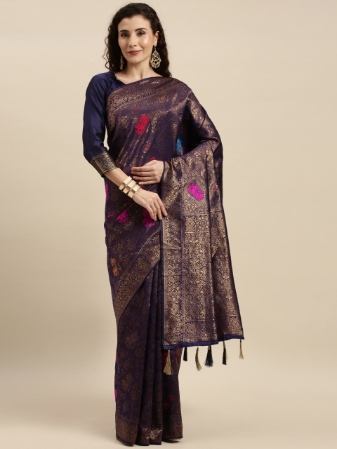 

Mitera Navy Blue & Beige Silk Blend Woven Design Banarasi Saree