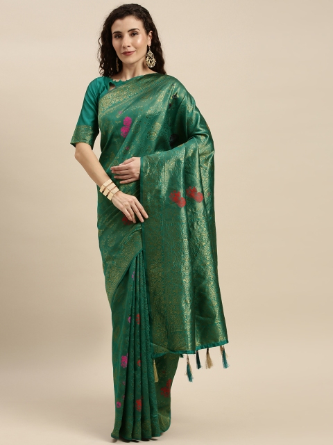 

Mitera Green & Beige Silk Blend Woven Design Banarasi Saree