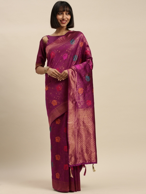 

Mitera Pink & Gold-Toned Silk Blend Woven Design Banarasi Saree