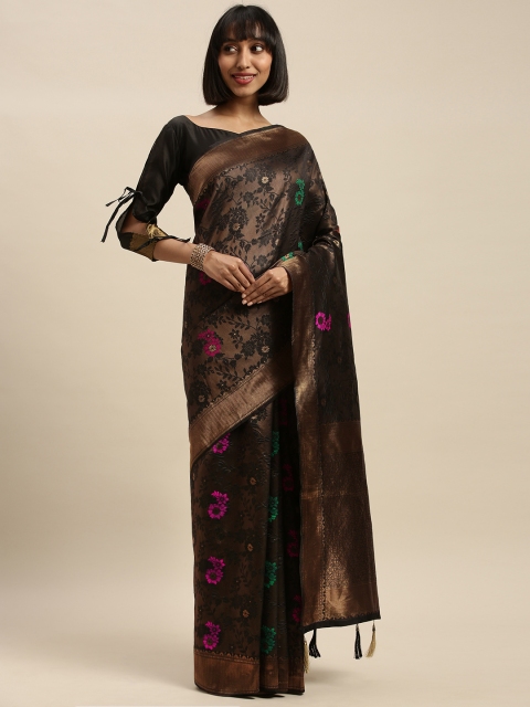 

Mitera Brown & Gold-Toned Silk Blend Woven Design Banarasi Saree
