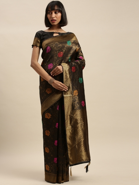 

Mitera Grey & Gold-Toned Silk Blend Woven Design Banarasi Saree