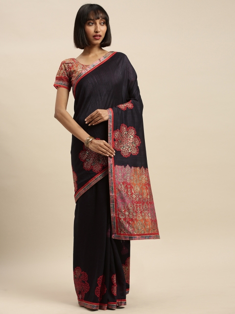 

Mitera Black & Red Silk Blend Woven Design Saree