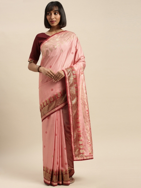 

Mitera Peach-Coloured Silk Blend Printed Kanjeevaram Saree