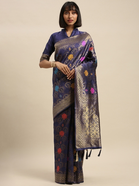 

Mitera Navy Blue & Gold-Toned Silk Blend Woven Design Banarasi Saree