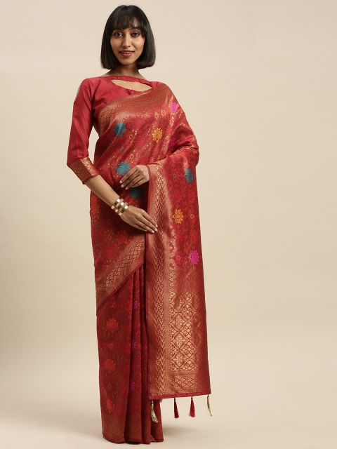 

Mitera Red & Gold-Toned Silk Blend Woven Design Banarasi Saree