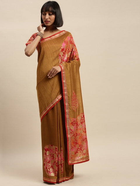 

Mitera Mustard & Maroon Silk Blend Woven Design Ikat Saree