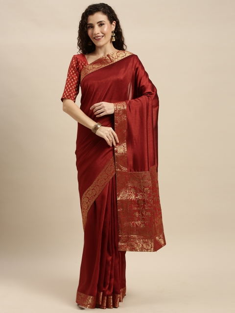 

Mitera Maroon & Beige Silk Blend Woven Design Pochampally Saree