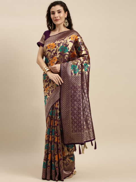 

Mitera Purple & Gold-Toned Silk Blend Woven Design Banarasi Saree