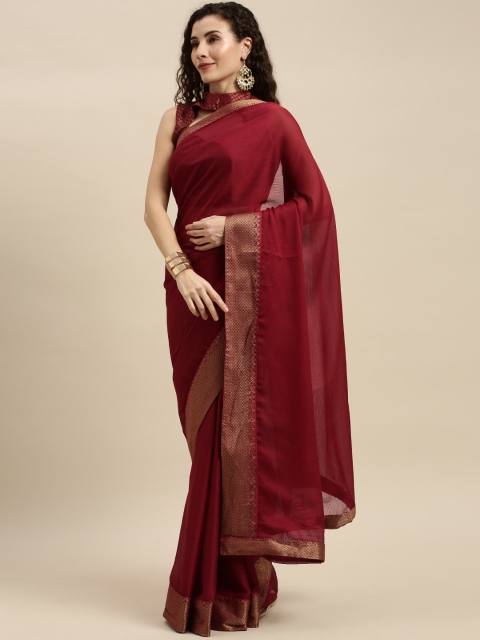 

Mitera Maroon Pure Chiffon Solid Pochampally Celebrity Saree