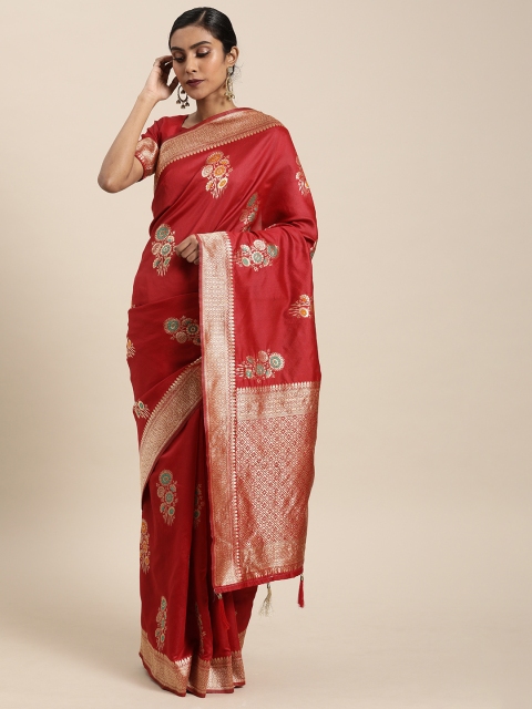 

Mitera Red Silk Blend Woven Design Banarasi Saree