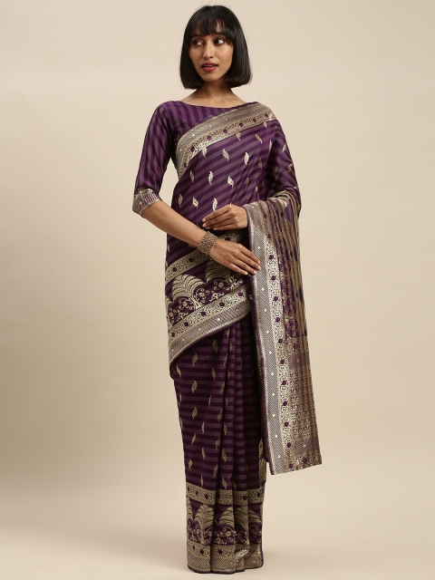 

KALINI Purple & Gold-Toned Silk Blend Woven Design Kanjeevaram Saree