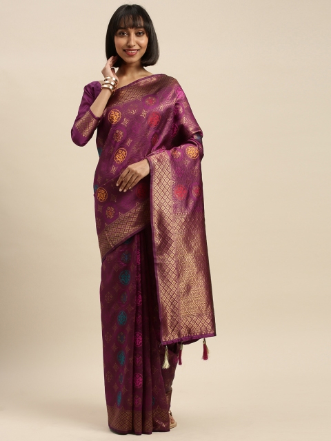 

Mitera Pink & Gold-Toned Silk Blend Woven Design Banarasi Saree