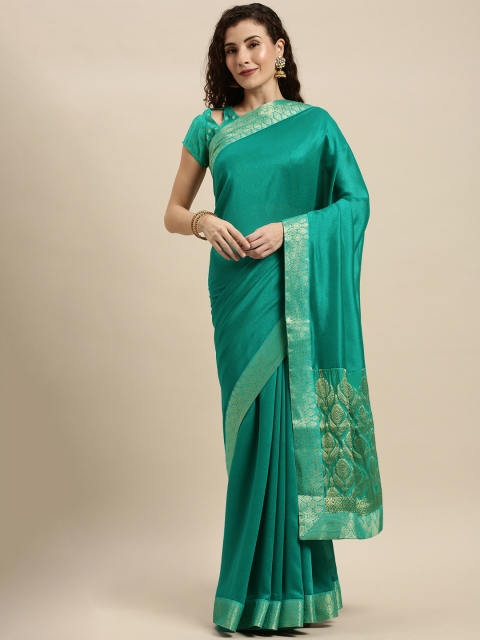 

Mitera Green Silk Blend Solid Pochampally Saree