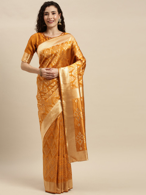 

Mitera Mustard Yellow Silk Blend Woven Design Kanjeevaram Celebrity Saree