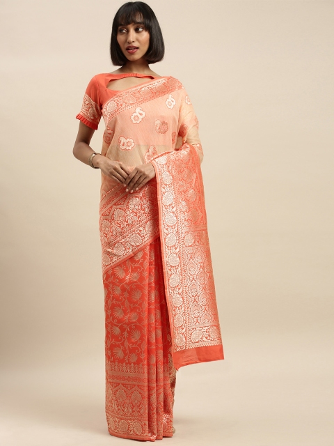 

Mitera Peach-Coloured & Golden Cotton Blend Woven Design Banarasi Saree