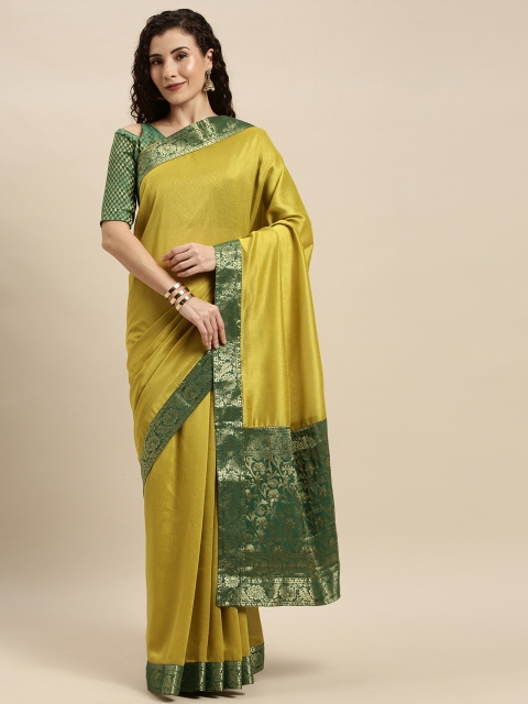 

Mitera Yellow & Gold-Toned Silk Blend Woven Design Pochampally Saree