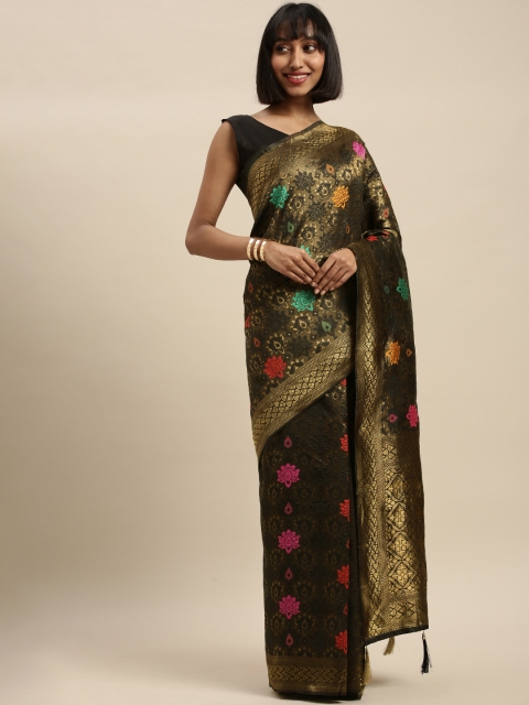 

Mitera Black & Gold-Toned Silk Blend Woven Design Banarasi Saree