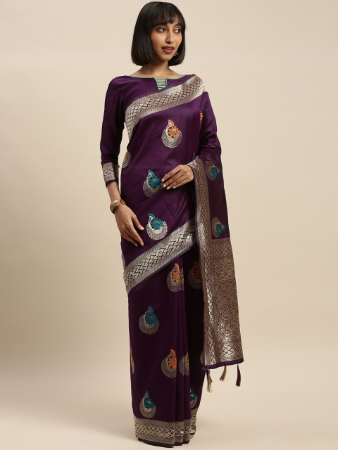 

Mitera Magenta & Gold-Toned Silk Blend Woven Design Banarasi Saree