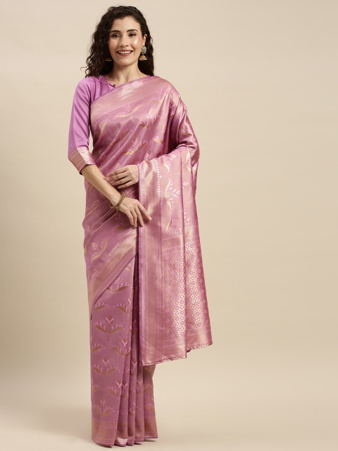 

Mitera Pink Silk Blend Woven Design Kanjeevaram Saree