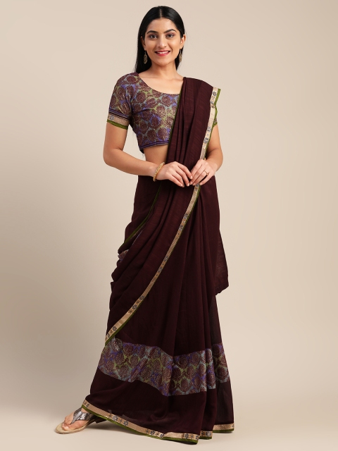 

Mitera Coffee Brown Silk Blend Solid Ikat Saree