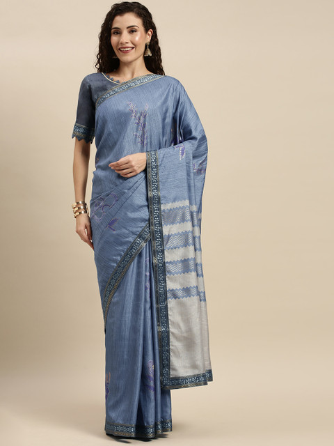 

Mitera Blue & Beige Silk Blend Printed Pochampally Saree