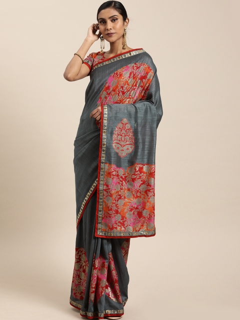 

Mitera Charcoal Grey Woven Design Silk Blend Saree