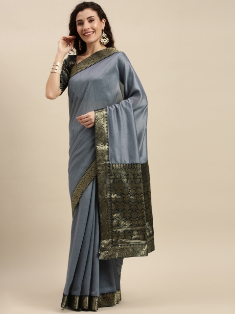 

Mitera Grey Silk Blend Solid Pochampally Celebrity Saree