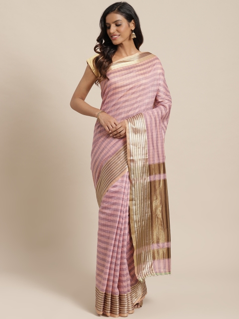 

Nanda Silk Mills Purple & Pink Silk Blend Checked Saree