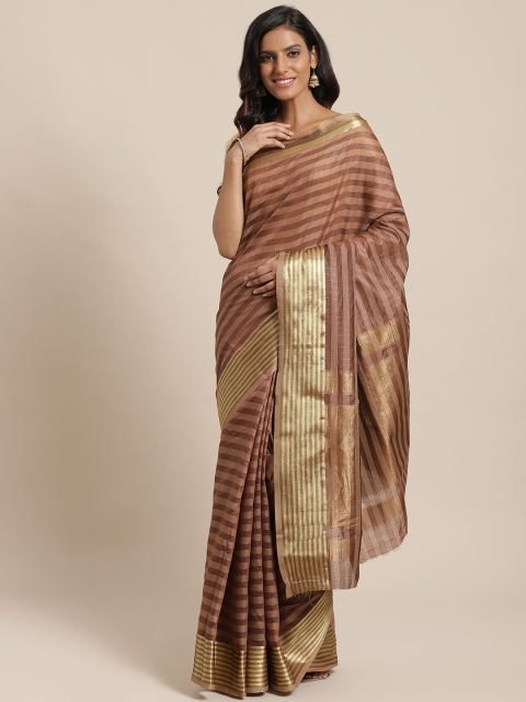 

Nanda Silk Mills Brown Self-Checked Saree