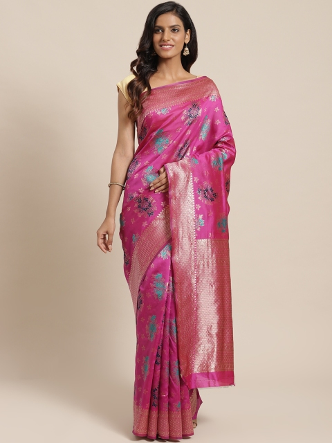 

Nanda Silk Mills Magenta & Green Jute Silk Woven Design Saree
