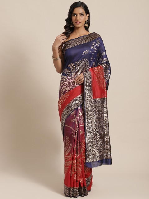 

Nanda Silk Mills Navy Blue & Red Woven Design Saree