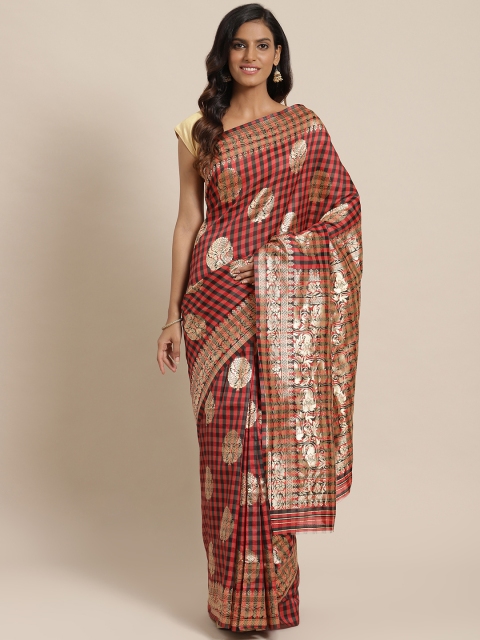 

Nanda Silk Mills Maroon & Black Checked Saree With Woven Design Detail