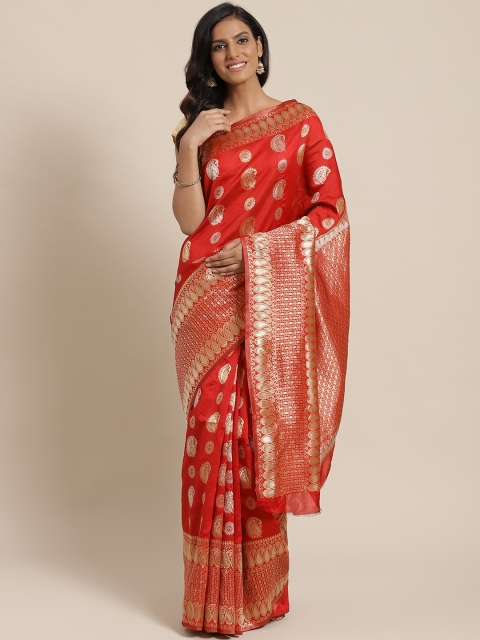 

Nanda Silk Mills Red & Gold-Toned Jute Silk Woven Design Saree