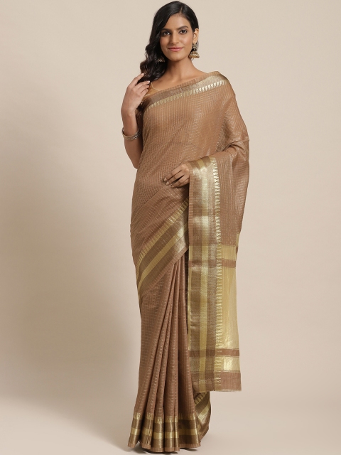

Nanda Silk Mills Brown & Golden Checked Saree