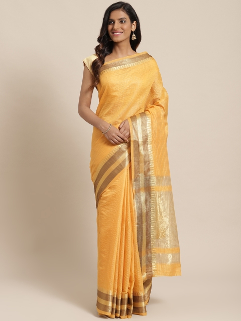 

Nanda Silk Mills Mustard Yellow Self-Checked Silk Blend Saree